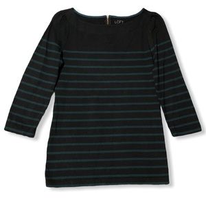 Green & Black LOFT Striped Boatneck Top